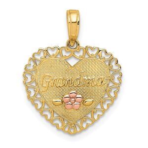 14k Two Tone Gold Grandma Heart Frame Pendant, 18mm